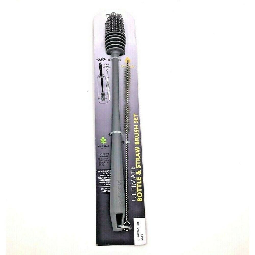 MANNA Ultimate Bottle & Straw Brush Set - Silicone w/ Long Handle - Grey NEW
